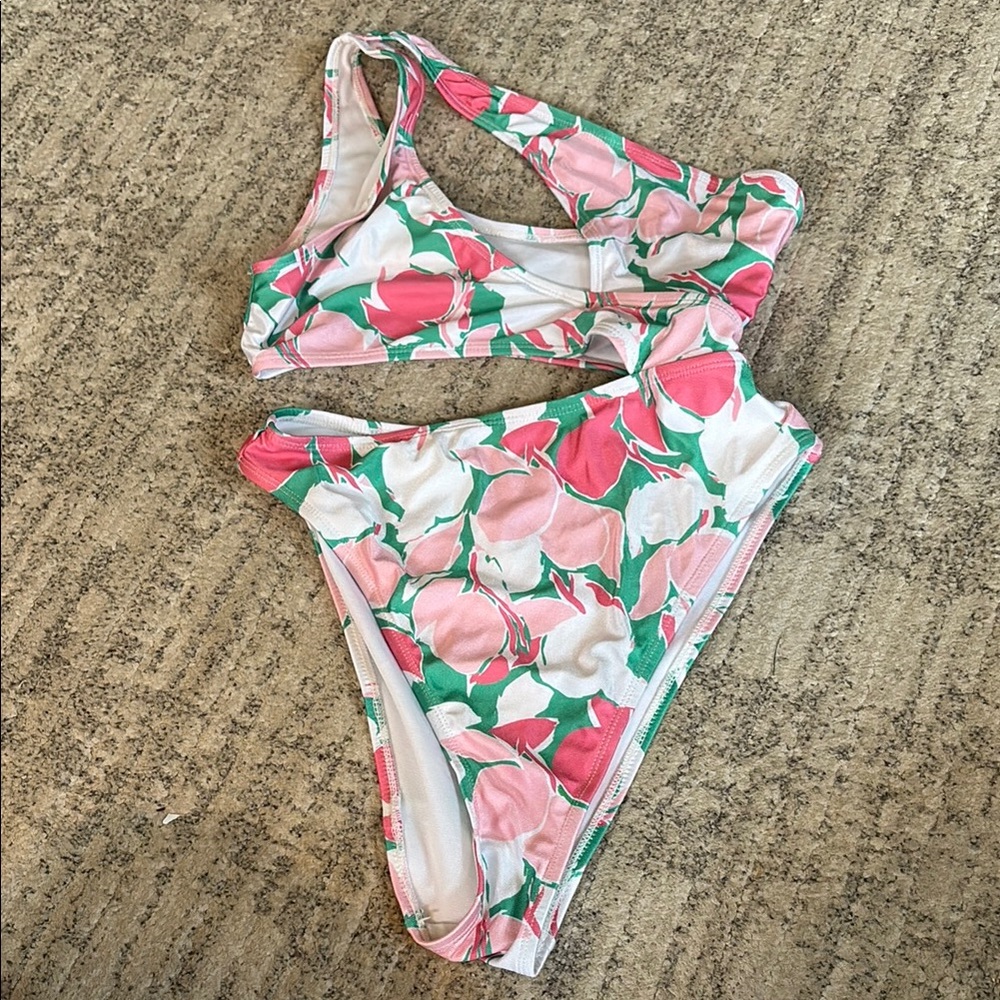 ASOS Floral One Piece Swimsuit - Pink and Green